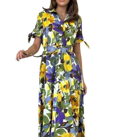 Marigold Floral Shirt Maxi Dress