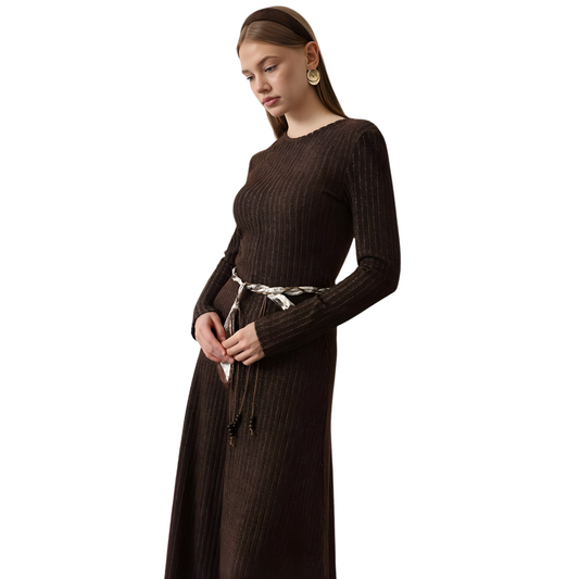 Mocha Ribbed Knit Maxi Dress