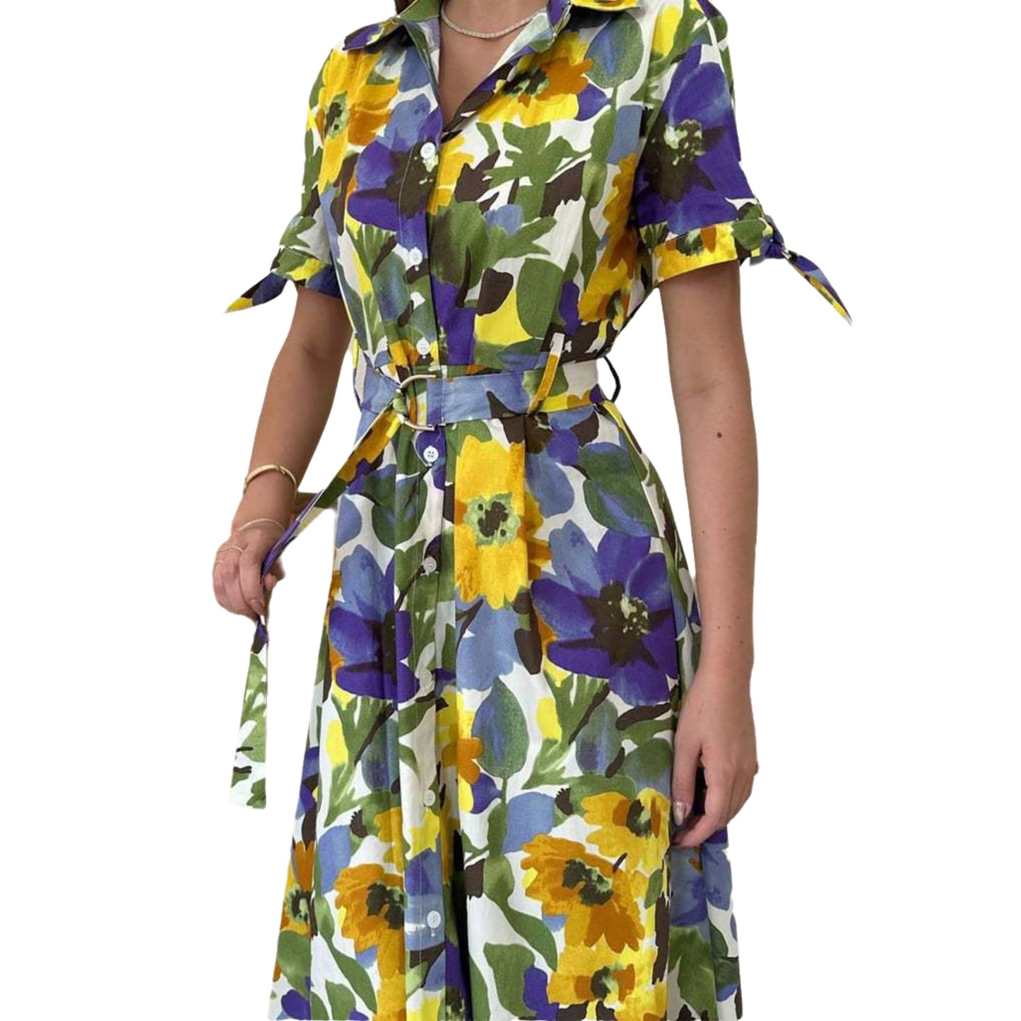 Marigold Floral Shirt Maxi Dress