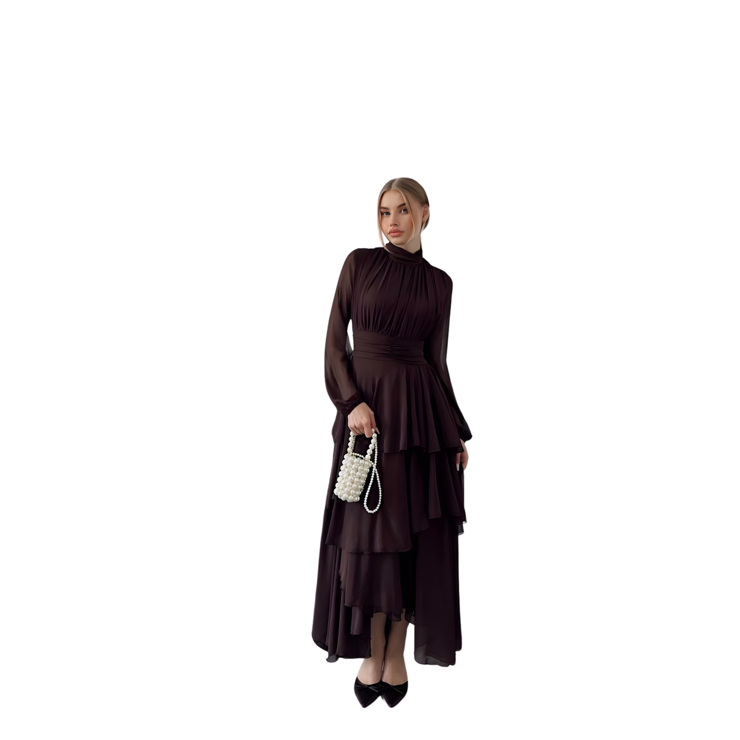 Mocha Cascade Maxi Dress