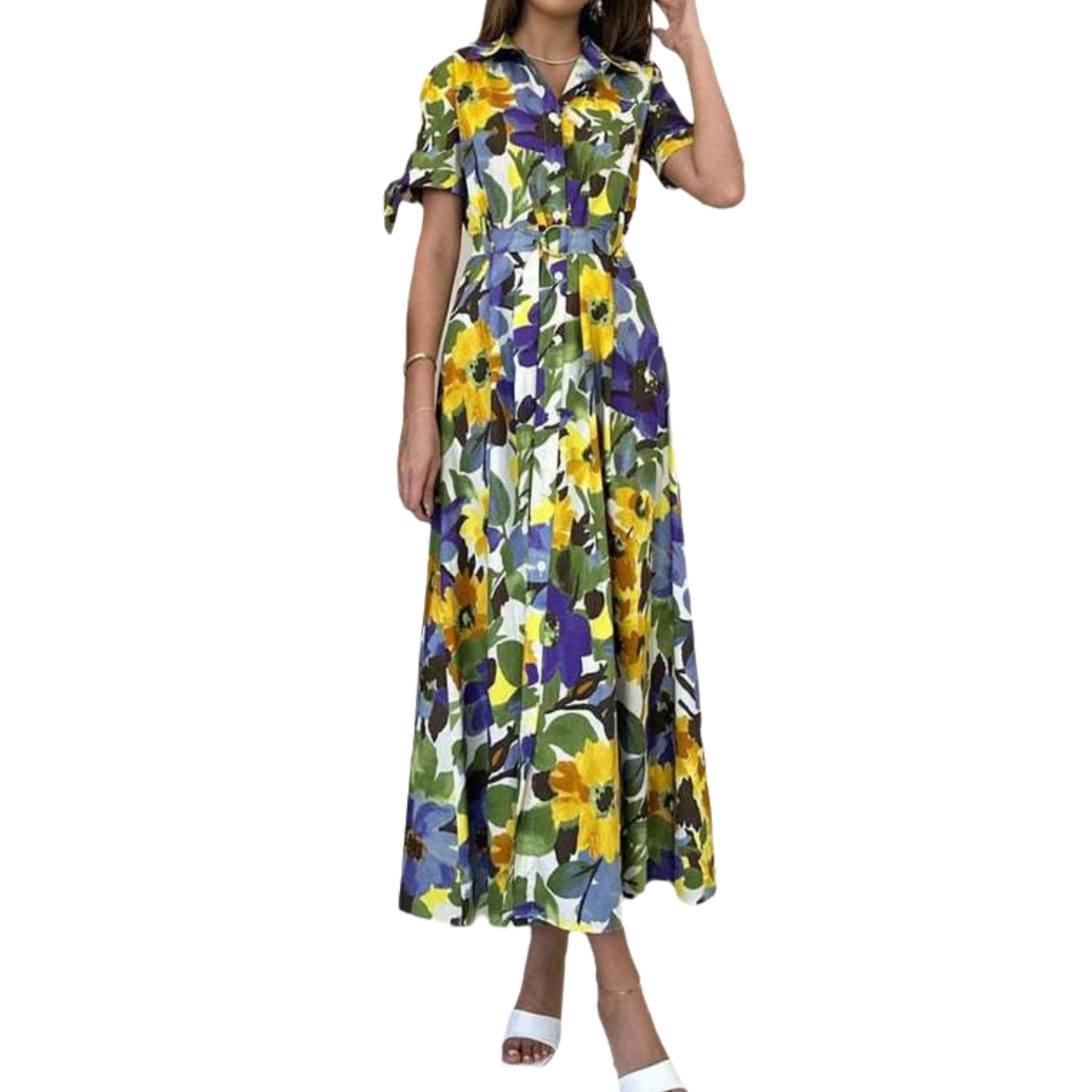 Marigold Floral Shirt Maxi Dress