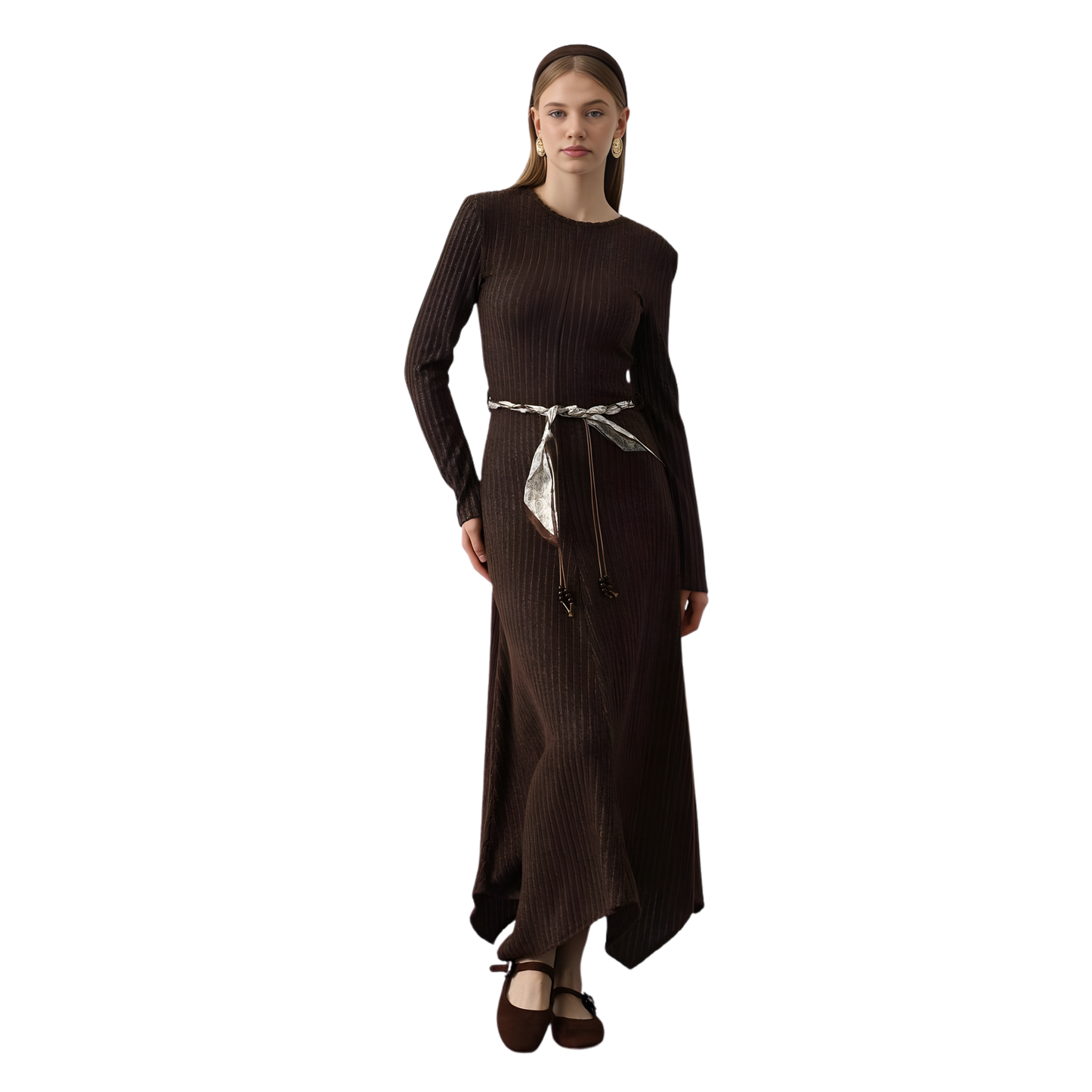 Mocha Ribbed Knit Maxi Dress