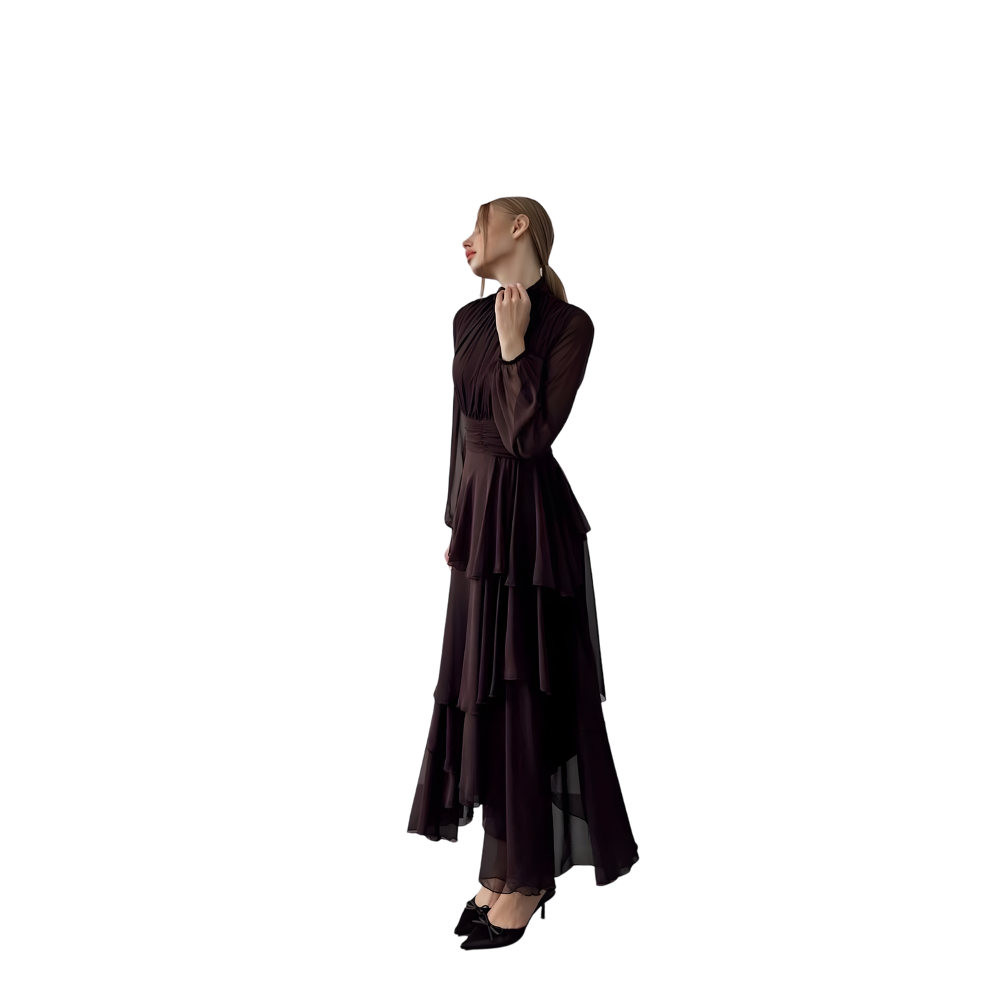 Mocha Cascade Maxi Dress